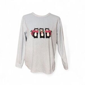 Cathy Daniel's Cat Fleece Holiday Sweater Blue Cat Lover Size Medium